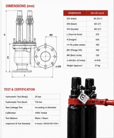 MSM twin Safety Valve سوپاپ اطمینان دوقلو دیگ بخار مرتضایی MSM